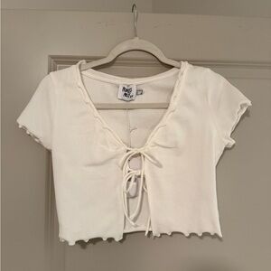 White Crop Tie-Front Blouse